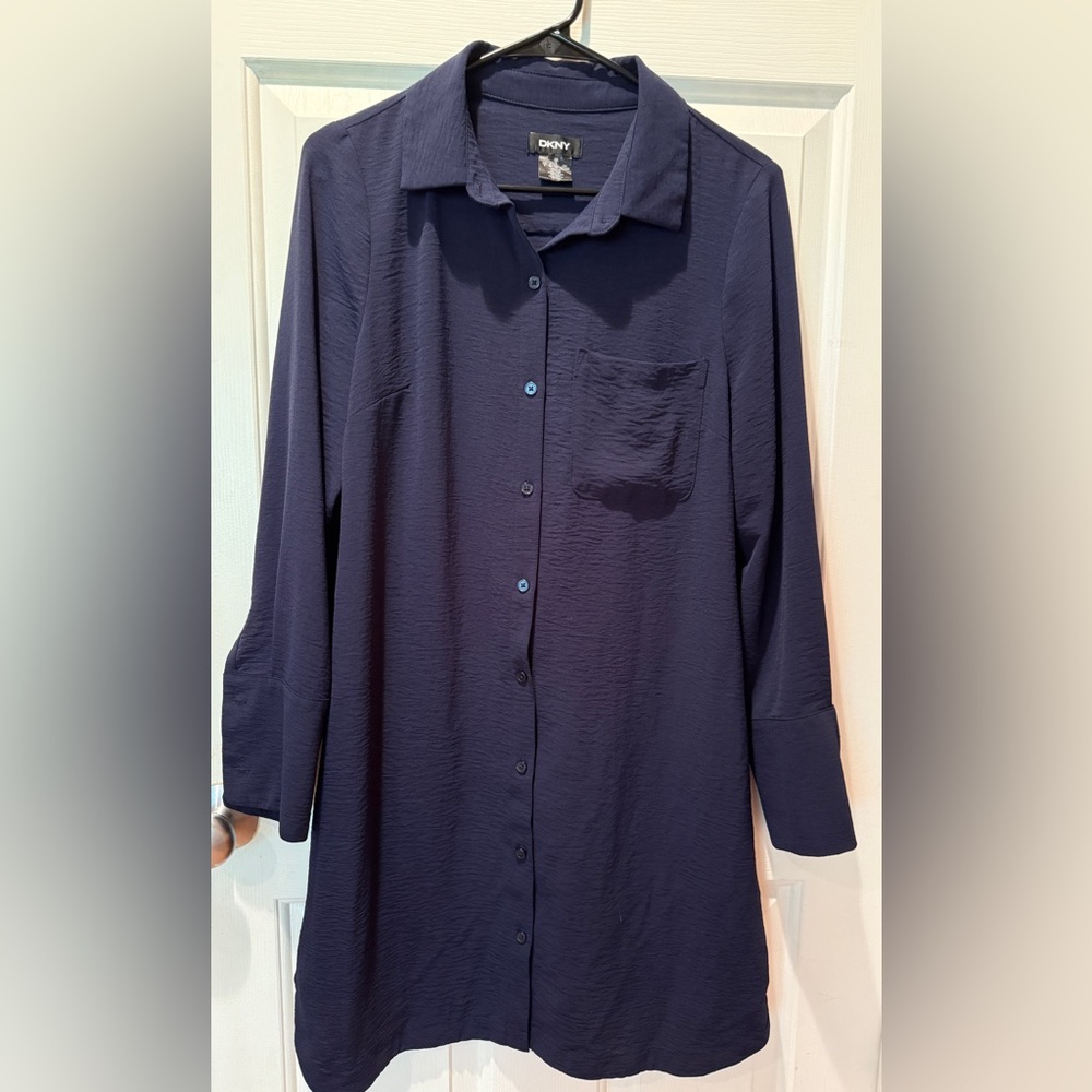 DKNY Deep Blue Button Down Shirt Dress